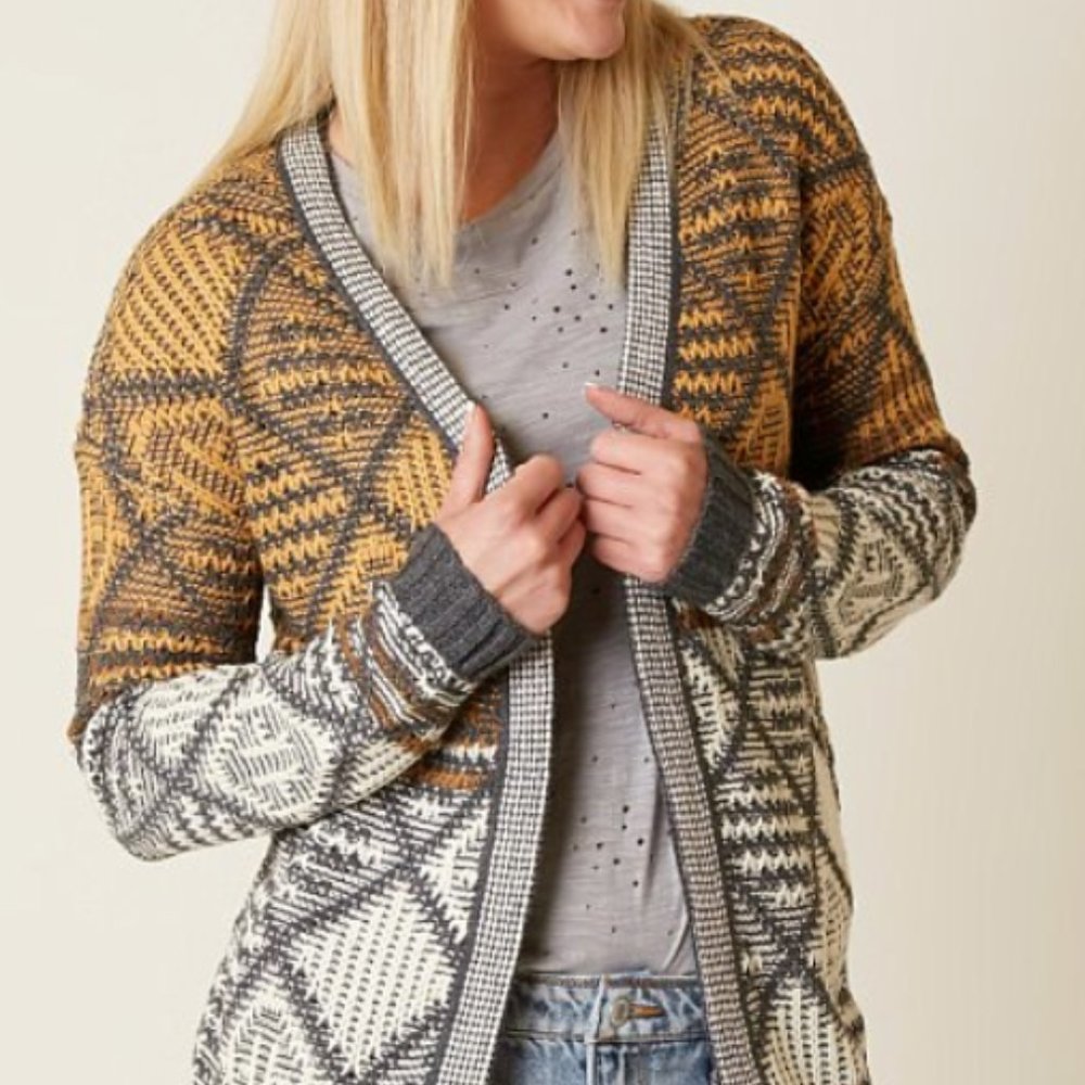 Cream, mustard, grey Cardigan Hem & Thread brand